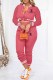 Pink Casual Print Letter Mandarin Collar Long Sleeve Two Pieces