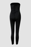 Black Sexy Casual Solid Backless Strapless Skinny Jumpsuits