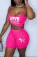Rose Red Street Print Letter Spaghetti Strap Sleeveless Two Pieces