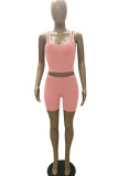 Pink Casual Sportswear Solid Patchwork U Neck Two Pieces