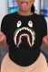 Black Casual Print Patchwork O Neck T-Shirts