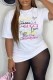 White Casual Print Letter O Neck T-Shirts