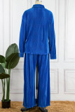 Blue Casual Solid Patchwork Turndown Collar Long Sleeve Two Pieces