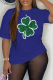 Navy Blue Daily Vintage Print Patchwork O Neck T-Shirts
