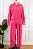 Blue Casual Solid Patchwork Turndown Collar Long Sleeve Two Pieces