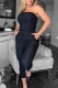 Black Sexy Casual Solid Backless Strapless Skinny Jumpsuits