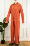 Blue Casual Solid Patchwork Turndown Collar Long Sleeve Two Pieces