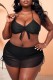 Black Sexy Solid Bandage Backless Halter Plus Size Swimwear (With Paddings)