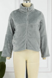 Blue Casual Solid Patchwork Zipper Collar Outerwear