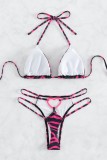 Rose Red Sexy Print Bandage Backless Swimwears (With Paddings)