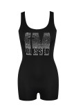 Red Casual Sportswear Solid Patchwork Hot Drill U Neck Skinny Rompers