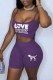 Light Purple Street Print Letter Spaghetti Strap Sleeveless Two Pieces