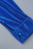 Blue Casual Solid Patchwork Turndown Collar Long Sleeve Two Pieces