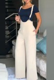 Cream White Casual Solid Backless Spaghetti Strap Regular Jumpsuits (Without T-shirt)