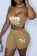 Khaki Street Print Letter Spaghetti Strap Sleeveless Two Pieces