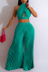 Green Sexy Solid Hollowed Out Patchwork Backless Fold Halter Sleeveless Two Pieces