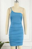 Pink Sexy Solid Patchwork Fold Spaghetti Strap Pencil Skirt Dresses