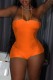 Orange Sexy Solid Backless Spaghetti Strap Skinny Romper