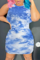 Blue Casual Print Tie Dye Basic O Neck Sleeveless Dress Dresses