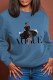 Blue Street Print Patchwork O Neck Tops