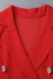 Red Casual Solid Patchwork Turndown Collar A Line Dresses
