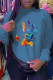 Blue Street Vintage Print Patchwork O Neck Tops