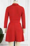 Red Casual Solid Patchwork Turndown Collar A Line Dresses