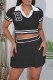 Black Casual Letter Patchwork Fold Turndown Collar Short Sleeve Two Pieces