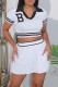 White Casual Letter Patchwork Fold Turndown Collar Short Sleeve Two Pieces