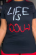 Black Casual Street Print Patchwork Letter O Neck T-Shirts