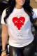 White Casual Print Patchwork O Neck T-Shirts