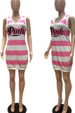 Pink Casual Striped Print Patchwork V Neck Straight Dresses