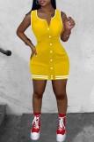 Red Casual Solid Basic O Neck Vest Dress Dresses