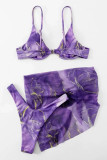Purple Sexy Print Patchwork Swimwears