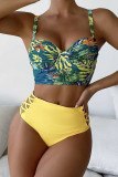 Red Sexy Print Patchwork Swimwears