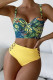 Yellow Sexy Print Patchwork Swimwears