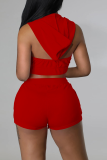 Red Sexy Solid Zipper Hooded Collar Sleeveless Two Pieces