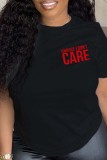 White Casual Letter Print Basic O Neck T-Shirts