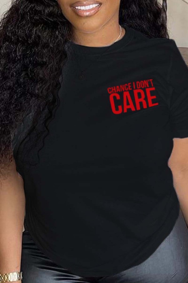 Black Casual Letter Print Basic O Neck T-Shirts