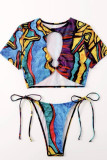 Colour Sexy Print Bandage Patchwork Swimwears