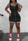 Red Casual Solid Basic O Neck Vest Dress Dresses