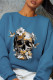 Blue Street Print Patchwork O Neck Tops