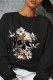 Black Street Print Patchwork O Neck Tops