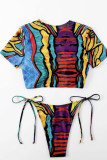 Colour Sexy Print Bandage Patchwork Swimwears