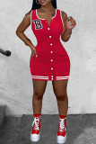 Red Casual Letter Patchwork O Neck Vest Dress Dresses