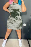 Pink Casual Print Tie Dye Basic O Neck Sleeveless Dress Dresses