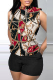 Yellow Casual Print Basic Half A Turtleneck Sleeveless Two Pieces