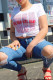 White Casual Print Patchwork O Neck T-Shirts