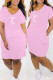 Pink Fashion Casual Print Basic V Neck Short Sleeve Dress
