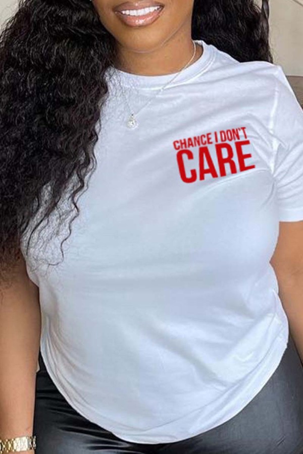 White Casual Letter Print Basic O Neck T-Shirts